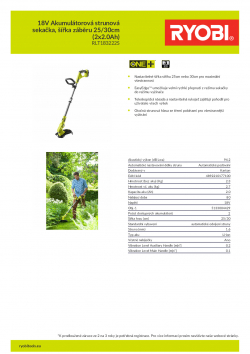 RYOBI RLT1832 18V Akumulátorová strunová sekačka, šířka záběru 25/30cm (2x2.0Ah) 5133004429 A4 PDF