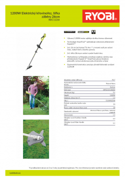 RYOBI RBC1226I 1200W Elektrický křovinořez, šířka záběru 26cm 5133002506 A4 PDF