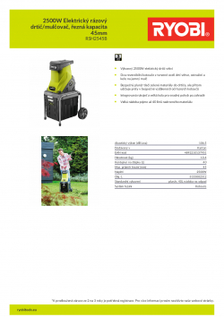 RYOBI RSH2545B 2500W Elektrický rázový drtič/mulčovač, řezná kapacita 45mm 5133002512 A4 PDF