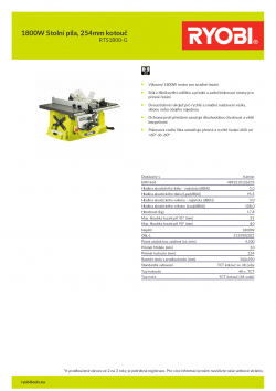 RYOBI RTS1800 1800W Stolní pila, 254mm kotouč 5133002021 A4 PDF