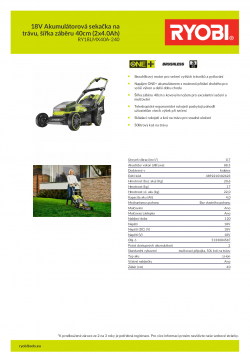 RYOBI RY18LMX40A 18V Akumulátorová sekačka na trávu, šířka záběru 40cm (2x4.0Ah) 5133004587 A4 PDF