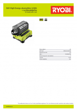 RYOBI RY36BC60A-160 36V High Energy akumulátor 6.0Ah + rychlonabíječka 5133004706 A4 PDF