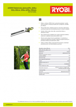 RYOBI RHT6760RL 650W Elektrický plotostřih, délka lišty 60cm, šířka střihu 30mm 5133003647 A4 PDF