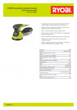 RYOBI ROS310 310W Excentrická vibrační bruska + 20x brusný papír 5133003616 A4 PDF