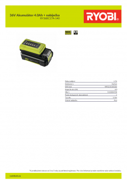 RYOBI RY36BC17A-140 36V Akumulátor 4.0Ah + nabíječka 5133004704 A4 PDF