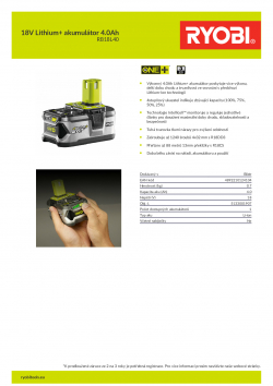 RYOBI RB18L40 18V Lithium+ akumulátor 4.0Ah 5133001907 A4 PDF