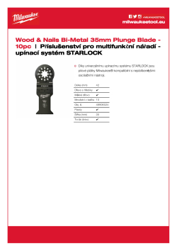 MILWAUKEE Bimetalový nůž 35 mm pro ponorné řezy do dřeva s hřebíky zaručuje dlouhou životnost 48906024 A4 PDF
