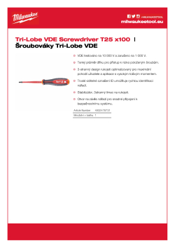 MILWAUKEE Šroubovák Tri-Lobe VDE T25 x100 4932478731 A4 PDF