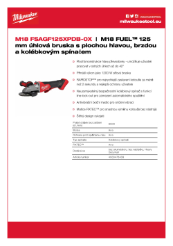 MILWAUKEE M18 FUEL™ 125 mm úhlová bruska s plochou hlavou, brzdou a kolébkovým spínačem 4933478439 A4 PDF