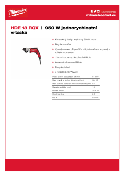 MILWAUKEE 950 W, jednorychlostní vrtačka 030250 A4 PDF