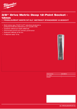 MILWAUKEE ⅜″ prodloužený nástrčný klíč metrický standardní 12-bodový - 12 mm 4932498816 A4 PDF