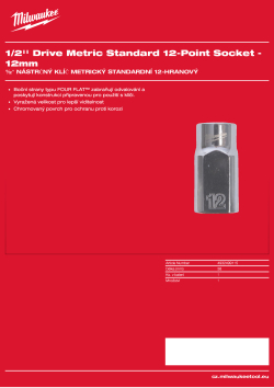 MILWAUKEE ½″ nástrčný klíč metrický standardní 12-hranový 12 mm 4932499115 A4 PDF