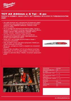 MILWAUKEE Plátek SAWZALL™ B. TCT AX™ 230 x 5T - 5 ks 48475526 A4 PDF