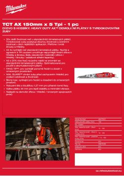 MILWAUKEE Plátek SAWZALL™ B. TCT AX™ 150 x 5T - 1 ks 48475221 A4 PDF
