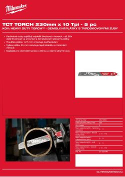 MILWAUKEE SAWZALL™ B. TCT TORCH™ 230 x 10T - 5 ks 48475552 A4 PDF