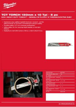 MILWAUKEE SAWZALL™ B. TCT TORCH™ 150 x 10T - 5 ks 48475551 A4 PDF