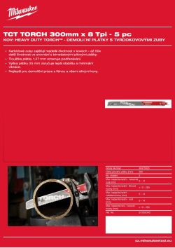 MILWAUKEE SAWZALL™ B. TCT TORCH™ 300 x 8T - 5 ks 48475503 A4 PDF
