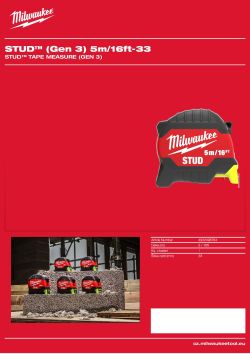 MILWAUKEE STUD™ Tape Measure (Gen 3) 4932498764 A4 PDF