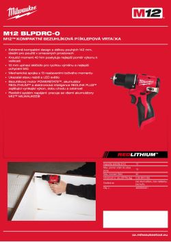 MILWAUKEE M12™ kompaktní bezuhlíková příklepová vrtačka 4933500421 A4 PDF