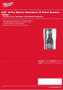 MILWAUKEE ⅜″ nástrčný klíč metrický standardní 12hranný 13 mm 4932498805 A4 PDF