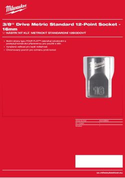 MILWAUKEE ⅜″ nástrčný klíč metrický standardní 12hranný 16 mm 4932498808 A4 PDF
