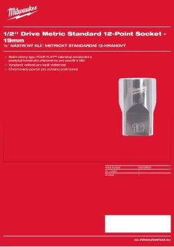 MILWAUKEE ½″ metrické 12hranné nástrčné klíče 19 mm 4932498829 A4 PDF
