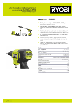 RYOBI RY18PWX41A 18V Bezuhlíkový akumulátorový vysokotlaký čistič (1x 2.5Ah) 5133005674 A4 PDF