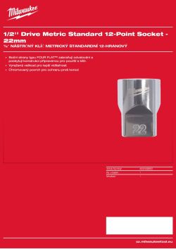 MILWAUKEE ½″ metrické 12hranné nástrčné klíče 22 mm 4932498832 A4 PDF