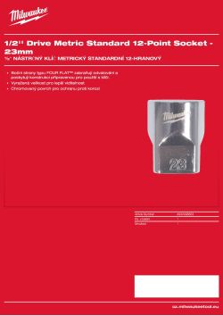 MILWAUKEE ½″ metrické 12hranné nástrčné klíče 23 mm 4932498833 A4 PDF