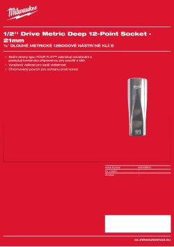 MILWAUKEE ½″ dlouhé metrické 12hranné nástrčné klíče 21 mm 4932498842 A4 PDF