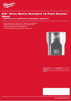 MILWAUKEE ⅜″ nástrčný klíč metrický standardní 12hranný 18 mm 4932498810 A4 PDF