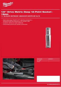 MILWAUKEE ½″ dlouhé metrické 12hranné nástrčné klíče 13 mm 4932499118 A4 PDF