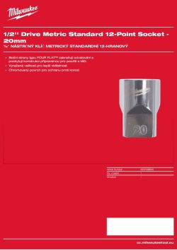 MILWAUKEE ½″ metrické 12hranné nástrčné klíče 20 mm 4932498830 A4 PDF