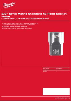 MILWAUKEE ⅜″ nástrčný klíč metrický standardní 12hranný 14 mm 4932498806 A4 PDF