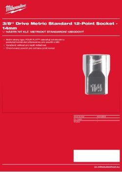 MILWAUKEE ⅜″ nástrčný klíč metrický standardní 12hranný 14 mm 4932498806 A4 PDF