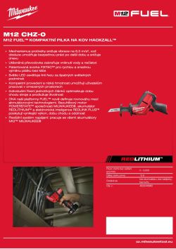MILWAUKEE M12 FUEL™ HACKZALL™ kompaktní pilka na kov 4933500572 A4 PDF