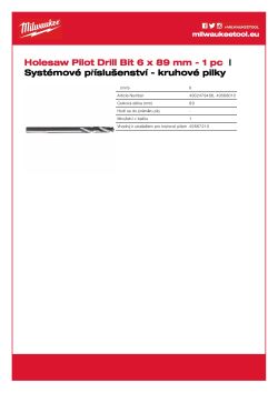 MILWAUKEE Středicí vrták HSS-Ground ⌀ 6,35 mm x 89 mm. Vhodný pro všechny unašeče 4932479468 A4 PDF