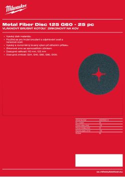 MILWAUKEE Vláknový brusný kotouč na kov 125 mm, G60 – 25 ks 4932500214 A4 PDF