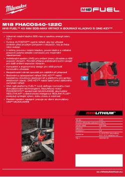 MILWAUKEE M18 FUEL™ 40 mm SDS-Max vrtací a bourací kladivo s ONE-KEY™ 4933493138 A4 PDF