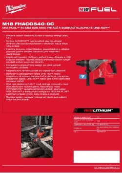 MILWAUKEE M18 FUEL™ 40 mm SDS-Max vrtací a bourací kladivo s ONE-KEY™ 4933493137 A4 PDF