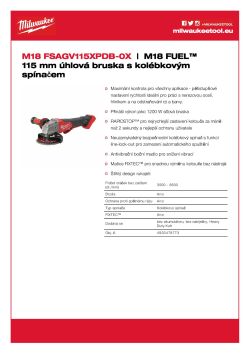 MILWAUKEE M18 FUEL™ 115 mm úhlová bruska s kolébkovým spínačem 4933478773 A4 PDF