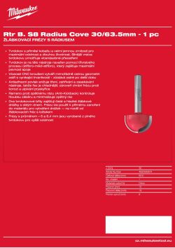 MILWAUKEE Žlábkovací fréza s rádiusem, upínání 8 mm, 30 / 70 mm – 1 ks 4932500974 A4 PDF