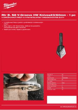 MILWAUKEE V-drážkovací fréza s tvrdokovovým břitem, stopka 8 mm, 23 / 60 mm – 1 ks 4932500958 A4 PDF