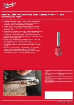 MILWAUKEE V-drážkovací fréza pro hliník, stopka 8 mm, 18 / 60 mm – 1 ks 4932500956 A4 PDF