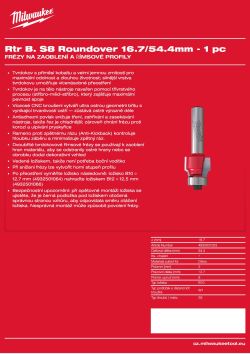 MILWAUKEE Zaoblovací fréza, stopka 8 mm, 16,7 / 54,4 mm – 1 ks 4932501023 A4 PDF
