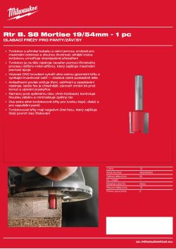 MILWAUKEE Dlabací fréza, stopka 8 mm, 19/54 mm – 1 ks 4932500922 A4 PDF