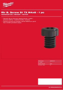 MILWAUKEE Upevňovací šroub (TORX) M4 × 6, S1 – 1 ks 4932501075 A4 PDF