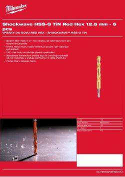 MILWAUKEE Vrtáky ShockwaveHSS Tin Red Hex 12,5 mm (5ks) 4932500418 A4 PDF