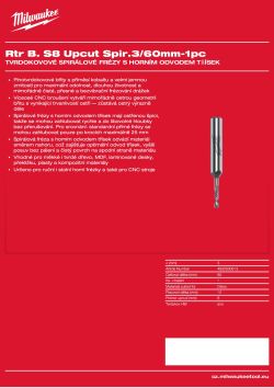 MILWAUKEE Fréza s horním odvodem třísek, stopka 8 mm, 3/60 mm – 1 ks 4932500913 A4 PDF