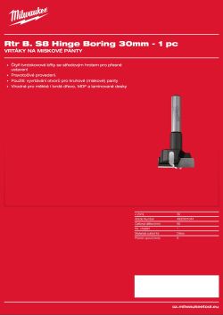 MILWAUKEE Vrták na miskové panty, stopka 8 mm, průměr 30 mm – 1 ks 4932501044 A4 PDF